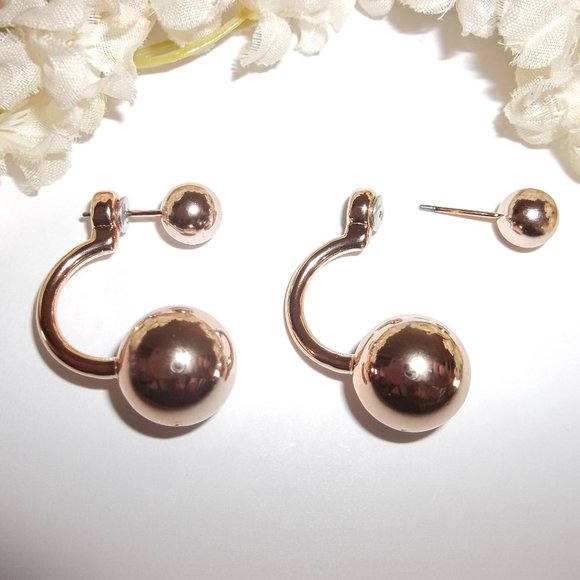 Rose Gold Earring Ear Jacket Peek A Boo Style Edgy Modern Woman Unique Set C551 - Picture 1 of 6